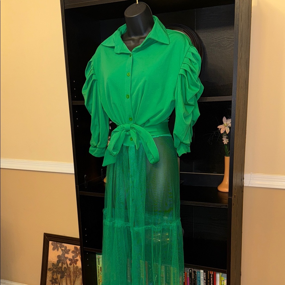 Chic Green Long Sleeve Dress